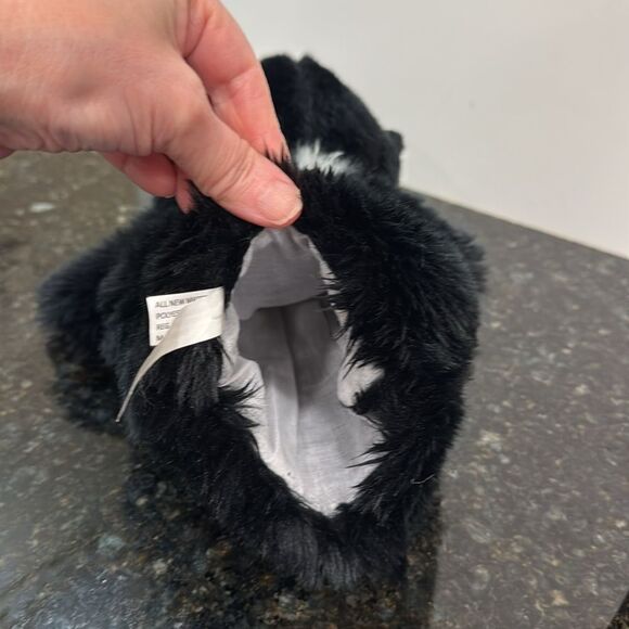 Fluffy Black Cat Hand Puppet Kitty Green Stitched Eyes - Picture 6 of 7